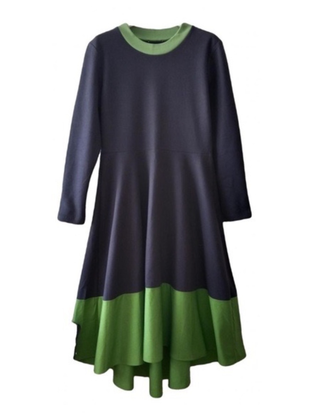COS Navy Blue and Green Colorblock Tricot Midi Dress